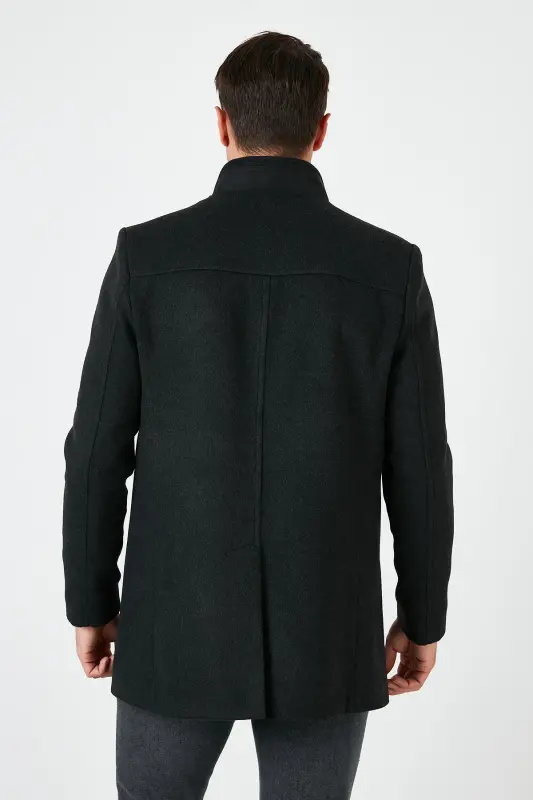 Slim Fit Buttoned Stand-Up Collar Wool Blend Coat Men's Coat 5840099-SMOKE - 5