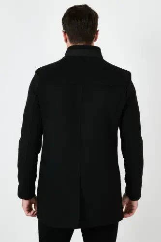 Slim Fit Buttoned Stand-Up Collar Wool Coat Men's Coat 5840099-BLACK - 5
