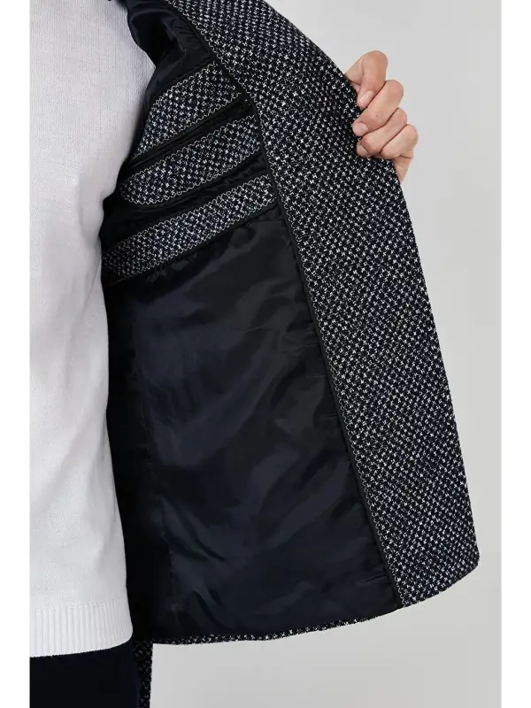 Lacivert Slim Fit Cepli Pamuklu Kaşe Erkek Kaban 5841015-Lacivert - 6