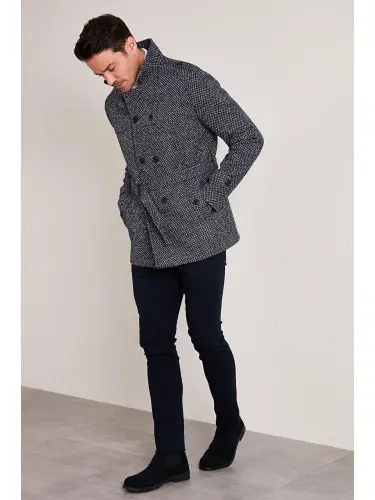 Slim Fit Cepli Pamuklu Kaşe Erkek Kaban 5841015-Lacivert - 4