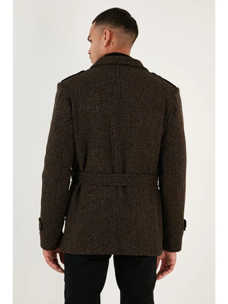 Slim Fit Cepli Pamuklu Kaşe Erkek Kaban 5841015-Kahverengi - Modazone