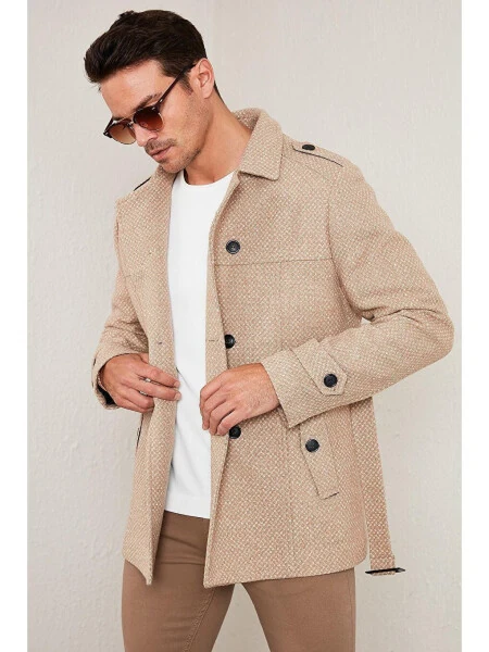 Slim Fit Cepli Pamuklu Kaşe Erkek Kaban 5841015-Kahverengi - Modazone (1)