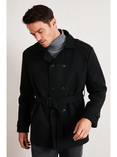 Slim Fit Cepli Paxtali Kaşe Kaban 5841015-Kulrang - 3