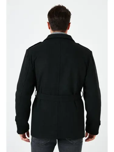 Slim Fit Cepli Paxtali Kaşe Kaban 5841015-Kulrang - 5