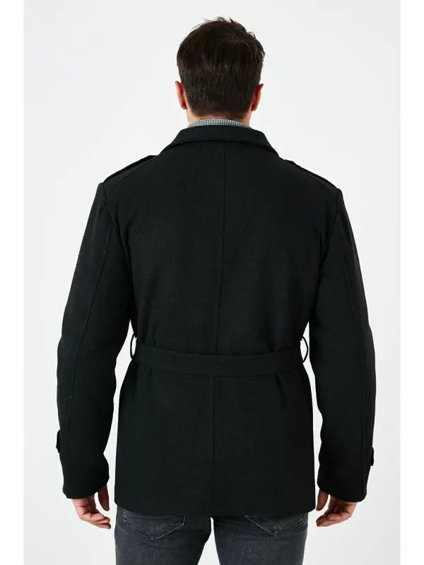 Slim Fit Cepli Paxtali Kaşe Kaban 5841015-Kulrang - 5