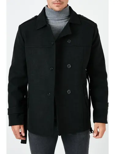 Slim Fit Cepli Paxtali Kaşe Kaban 5841015-Kulrang - 7