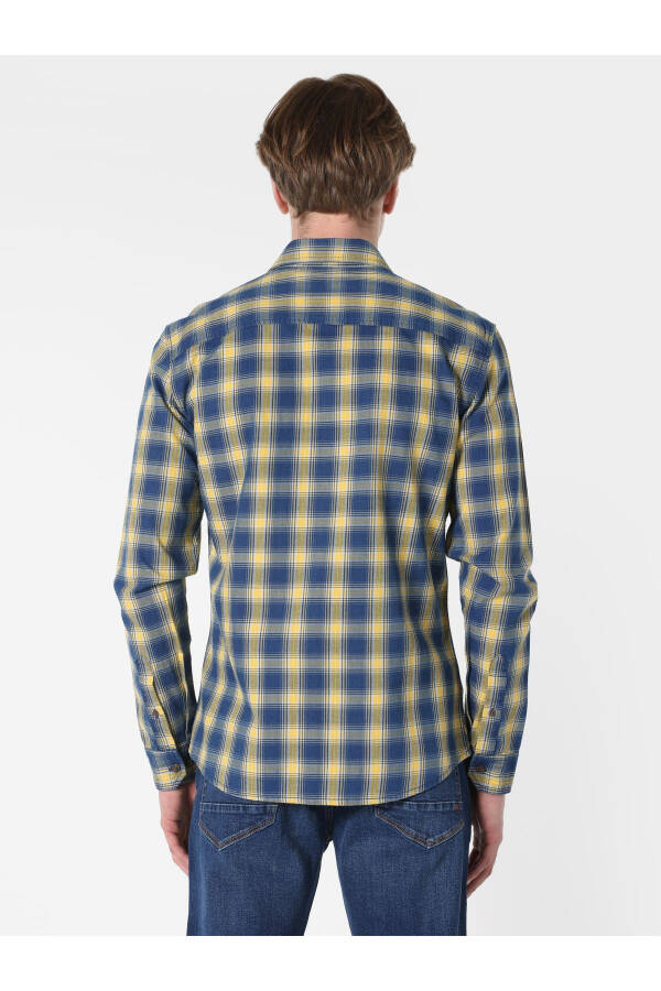 Slim Fit Checked Blue Men's Long Sleeve Shirt - 2