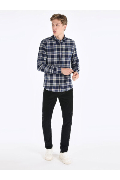 Slim Fit Checked Navy Blue Men's Shirt - 3