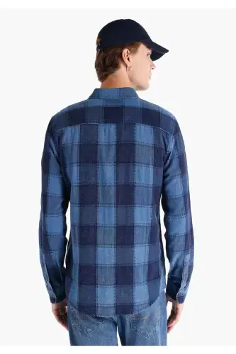 Slim fit, checkered blue men's long-sleeved shirt. - COLIN’S (1)