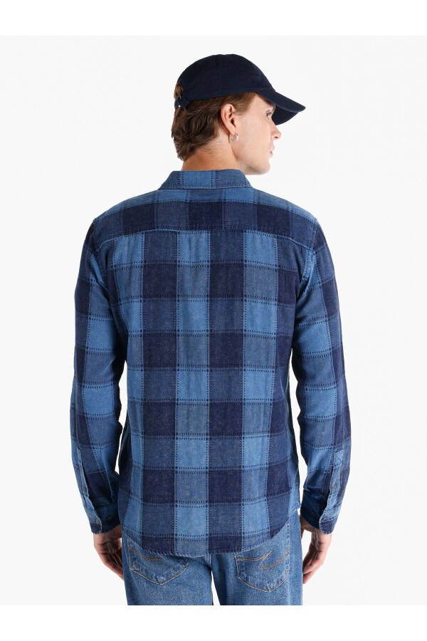 Slim fit, checkered blue men's long-sleeved shirt. - 2