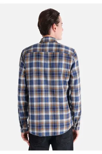Slim fit checkered blue men's long-sleeved shirt - 2