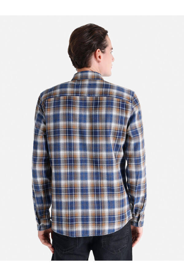 Slim fit checkered blue men's long-sleeved shirt - 2