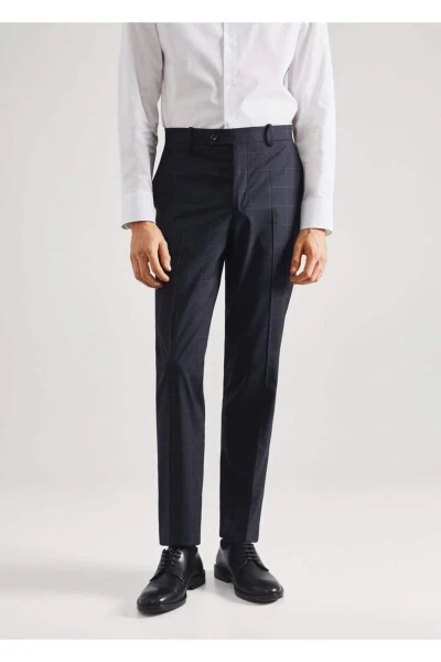 Slim Fit Checkered Fabric Trousers - MANGO MAN