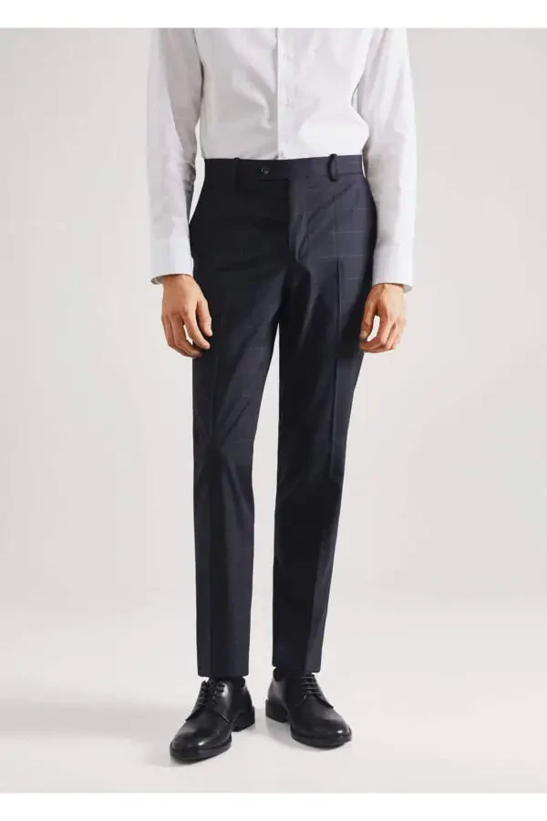 Slim Fit Checkered Fabric Trousers - 1