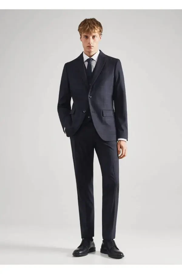 Slim Fit Checkered Fabric Trousers - 2