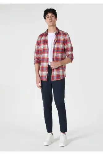 Slim fit, checkered, multi-colored men's long-sleeved shirt - 3