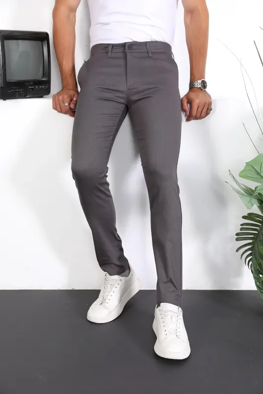 Slim Fit Chino Keten Pantolon - Antrasit - 3