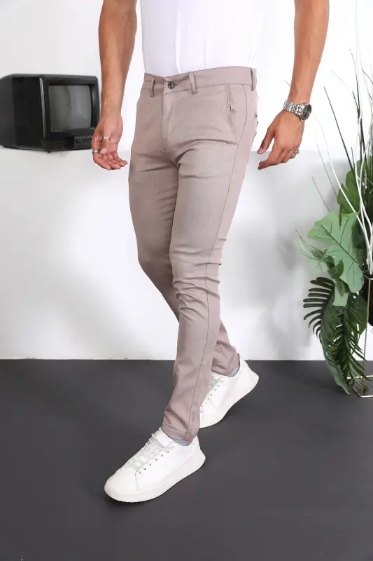 Slim Fit Chino Keten Pantolon - Bej - 2