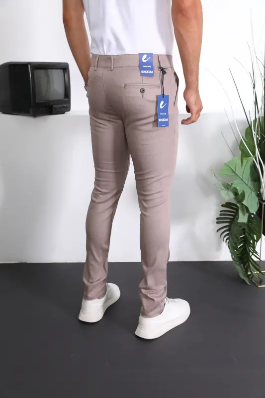 Slim Fit Chino Keten Pantolon - Bej - 4