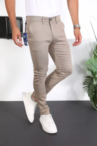 Slim Fit Chino Keten Pantolon - Bej - 5