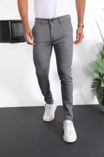 Slim Fit Chino Keten Pantolon - Gri 