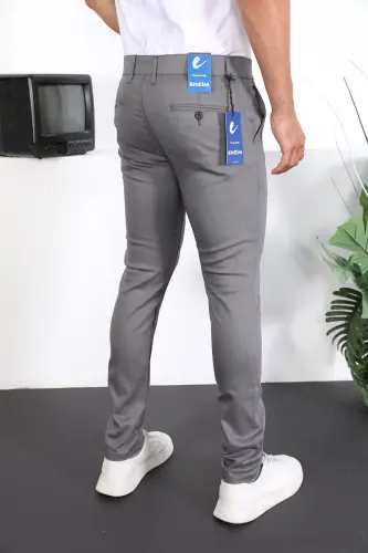 Slim Fit Chino Keten Pantolon - Gri - 4