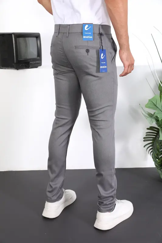 Slim Fit Chino Keten Pantolon - Gri - 4