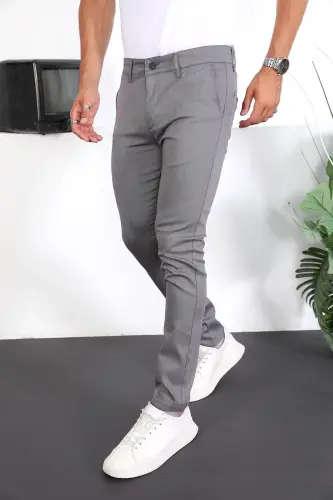 Slim Fit Chino Keten Pantolon - Gri - 5
