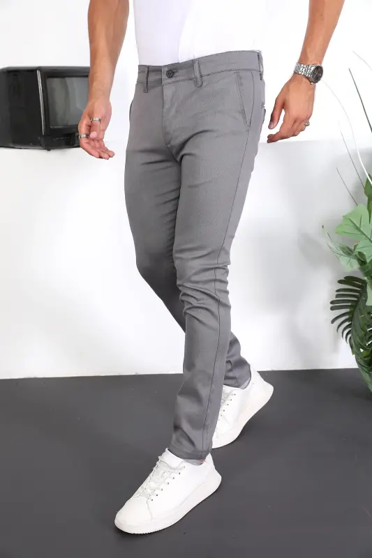 Slim Fit Chino Keten Pantolon - Gri - 5