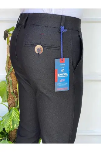 Slim Fit Chino Linen Trousers-Black - 3