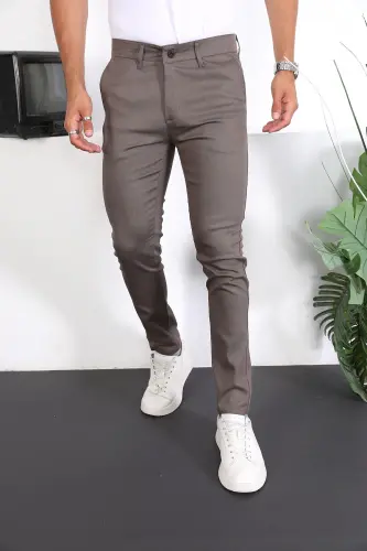 Slim Fit Chino Linen Trousers-Coffee 