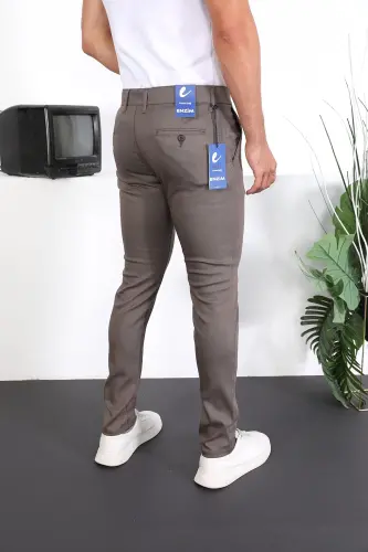 Slim Fit Chino Linen Trousers-Coffee - ENZİM JEANS (1)