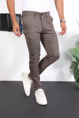 Slim Fit Chino Linen Trousers-Coffee - 4