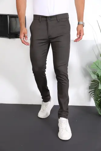 Slim Fit Chino Linen Trousers-Green - 6