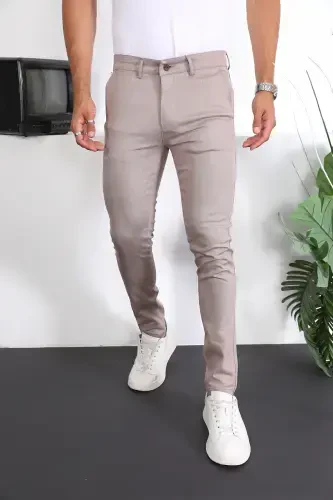 Slim Fit Chino Льняные Брюки-Бежевый - 1