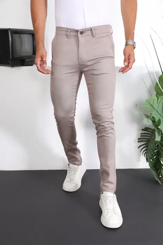 Slim Fit Chino Льняные Брюки-Бежевый - ENZİM JEANS