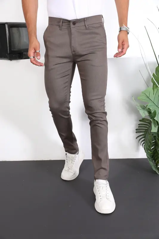 Slim Fit Chino Льняные Брюки-Кофе - 1