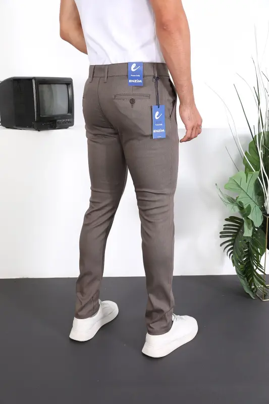 Slim Fit Chino Льняные Брюки-Кофе - 2