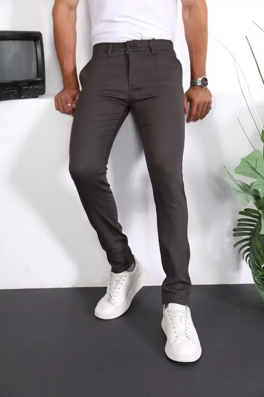 Slim Fit Chino Льняные Брюки-Зеленый - 1