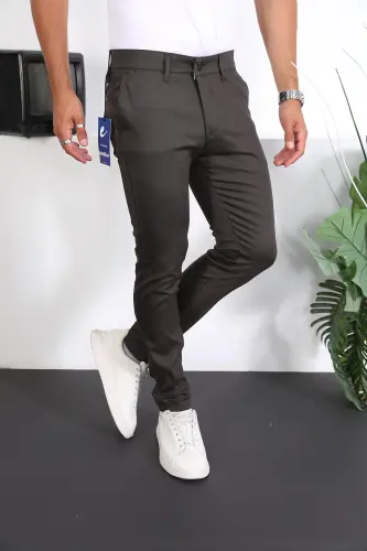 Slim Fit Chino Льняные Брюки-Зеленый - 3