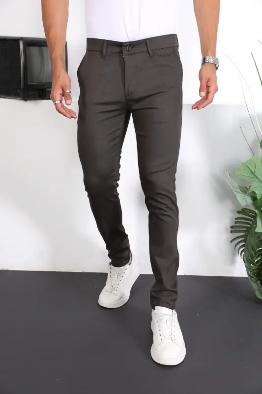 Slim Fit Chino Льняные Брюки-Зеленый - 6