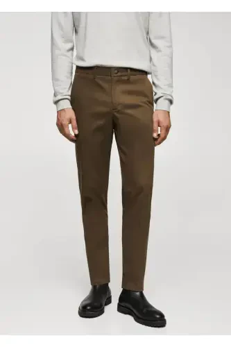 Slim Fit Chino Trousers - Tobacco Brown - 1