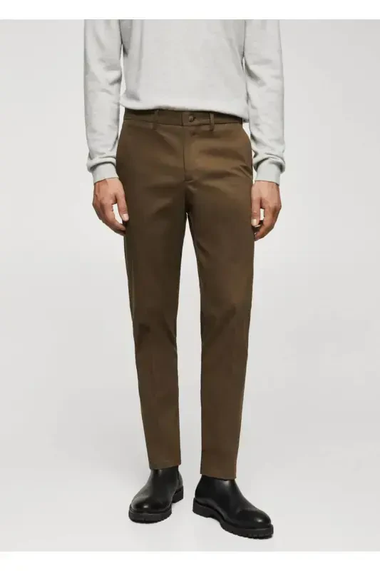 Slim Fit Chino Trousers - Tobacco Brown - 1
