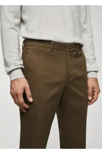 Slim Fit Chino Trousers - Tobacco Brown - 7