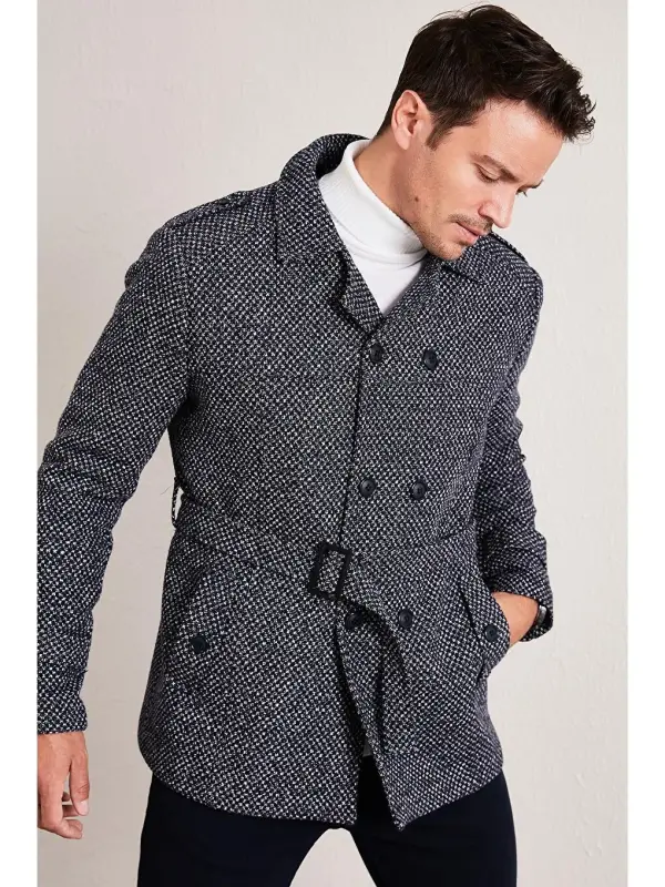 Slim Fit cho‘ntakli paxtali kashmir erkaklar paltosi 5841015-to‘q ko‘k - 1