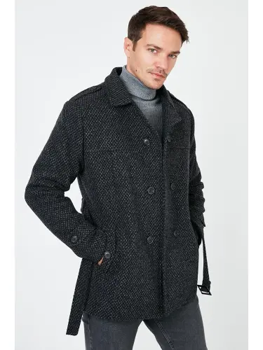 Slim Fit cho'ntakli paxtalik kaşmir erkaklar paltosi 5841015-Antrasit - 4