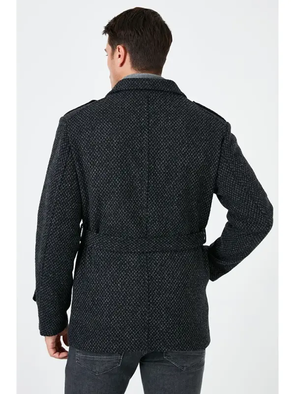 Slim Fit cho'ntakli paxtalik kaşmir erkaklar paltosi 5841015-Antrasit - 5