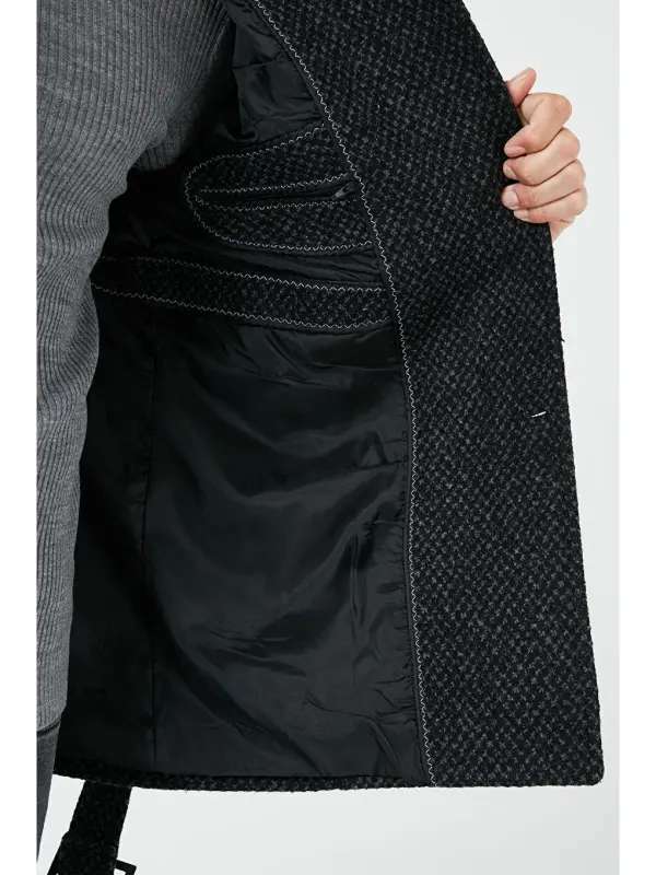 Slim Fit cho'ntakli paxtalik kaşmir erkaklar paltosi 5841015-Antrasit - 6