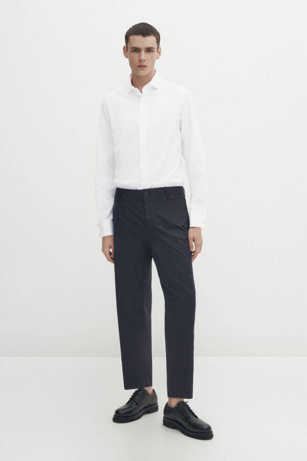 Slim Fit Duble Manşetli Fitilli Gömlek - 1