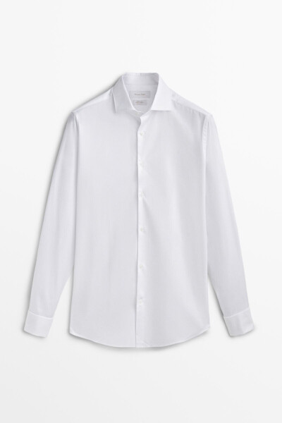 Slim Fit Duble Manşetli Fitilli Gömlek - 4